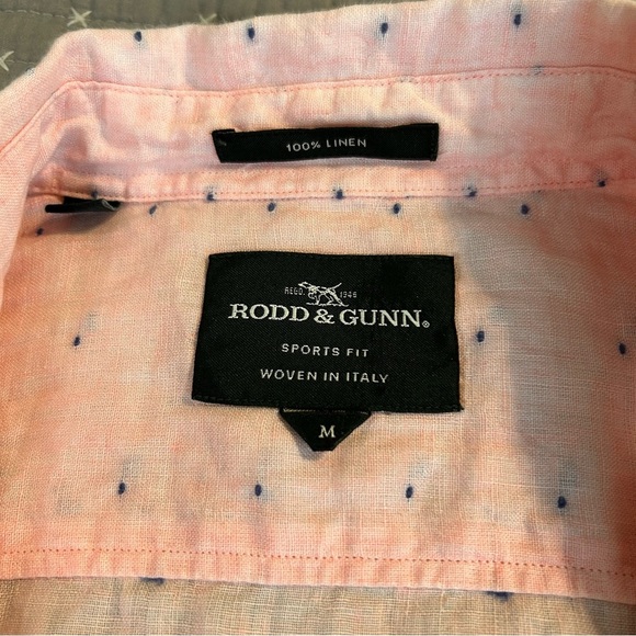 Rodd & Gunn Men’s Pink with Navy Dots Linen Button Down Shirt Size Medium - Picture 3 of 6